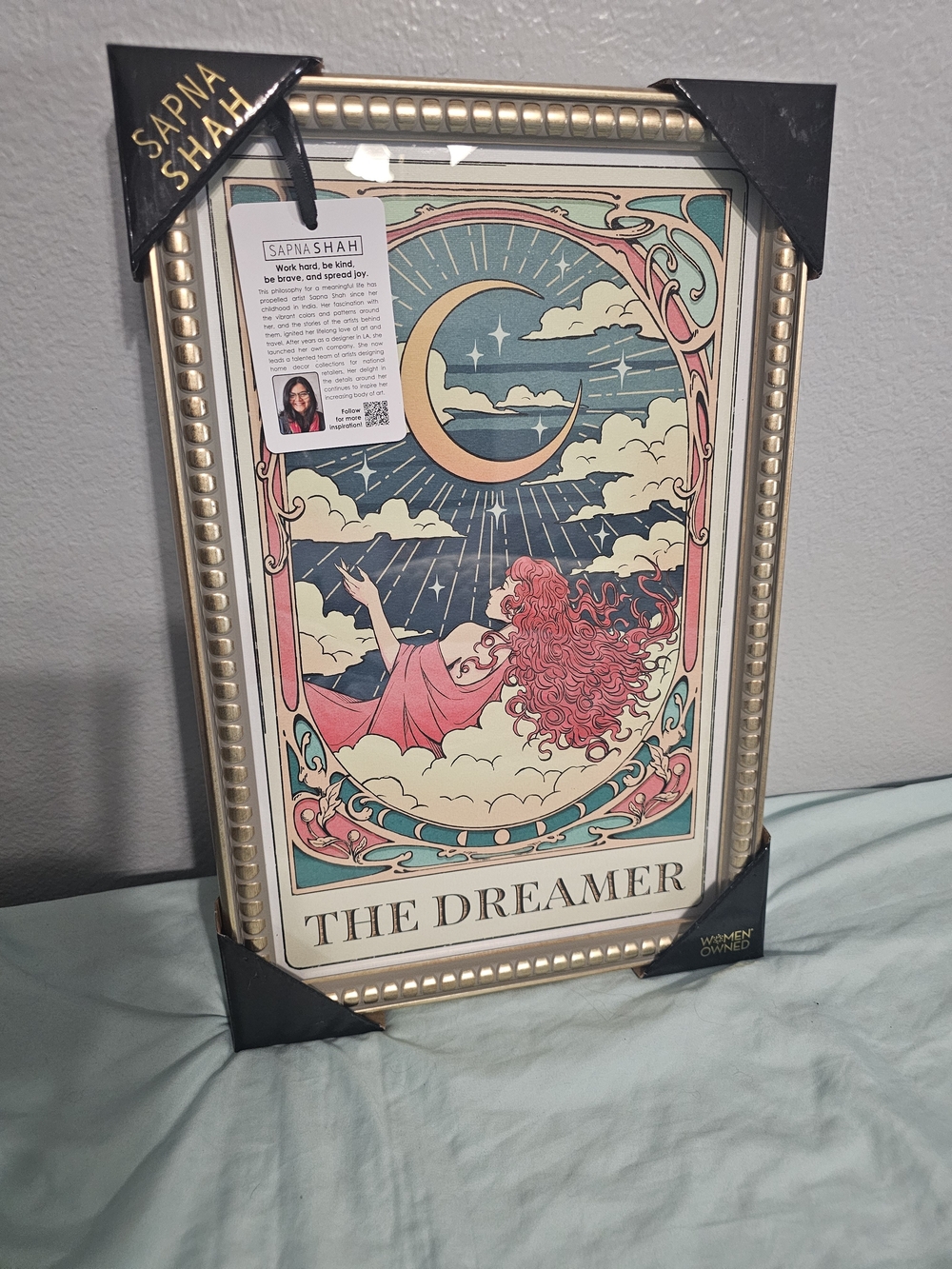 Super Rare!! Sapna Shah 'The Dreamer' Framed Home Art Print - Pink & Gold